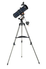 Celestron AstroMaster 114EQ Newtonian telescope with tripod and optical tube for astronomy viewing and celestial observation.