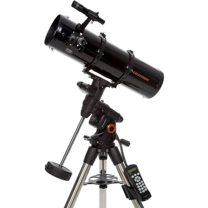 Celestron Advanced VX 6-inch Newtonian reflector telescope setup with mount and optical tube for astronomy viewing.