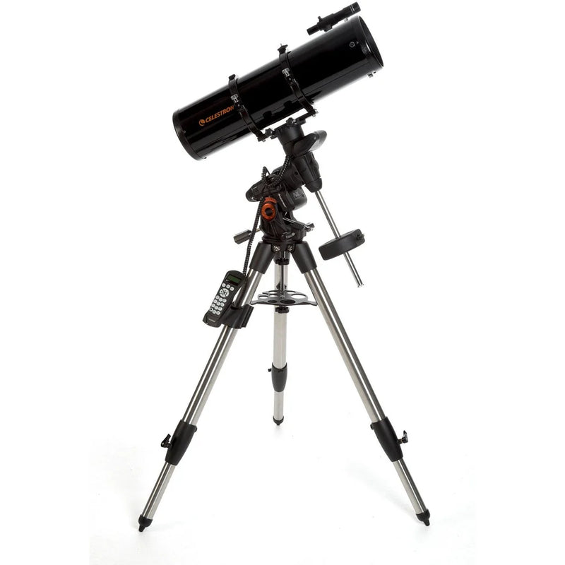 Celestron Advanced VX 6-inch Newtonian reflector telescope with tripod and mounts, designed for stargazing and astronomical observation.