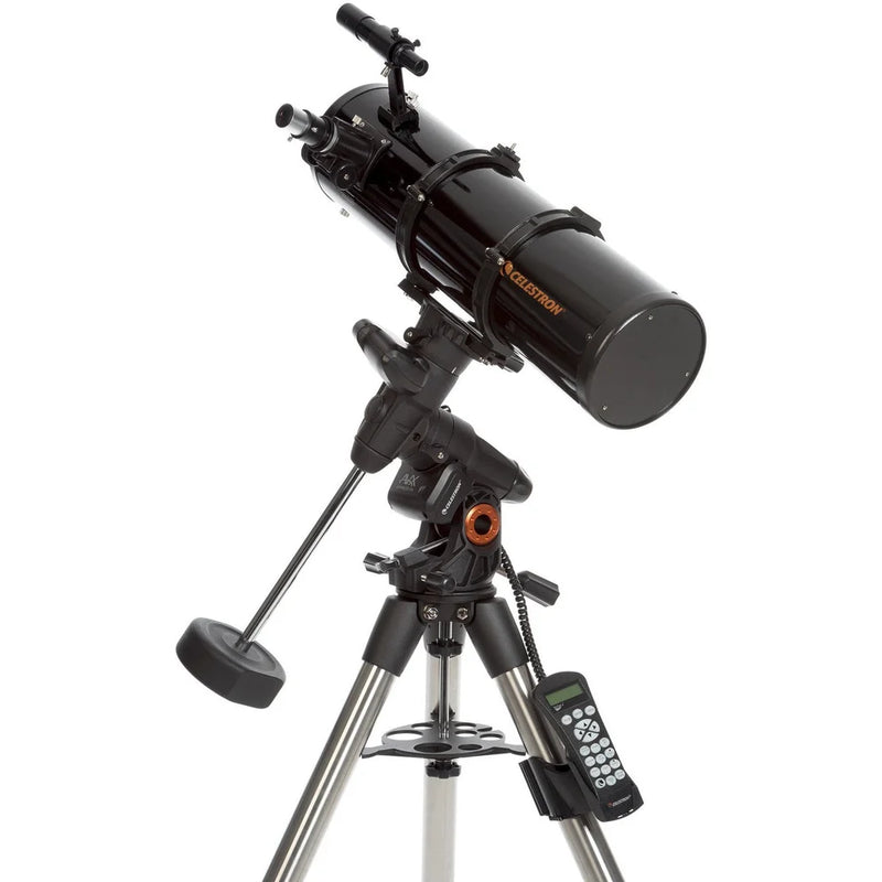 Celestron Advanced VX 6-inch Newtonian reflector telescope with equatorial mount and optical tube for astronomy observation.