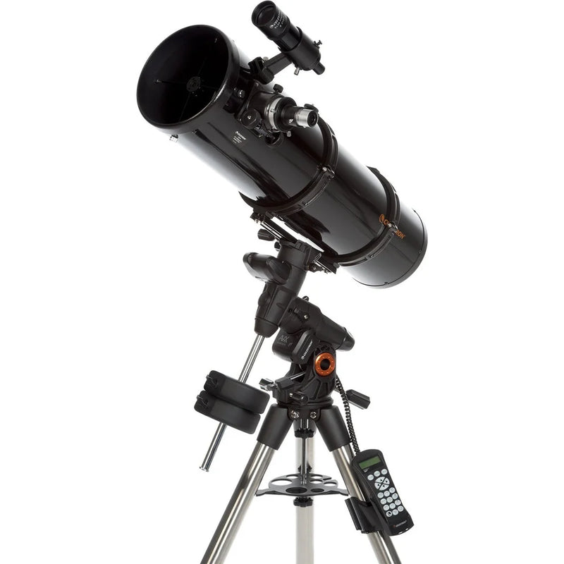 Celestron Advanced VX 8-inch Newtonian reflector telescope with mount, featuring a large optical tube and sturdy tripod.