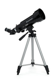 Celestron Travel Scope 70 telescope with black backpack for outdoor astronomy and portable stargazing.