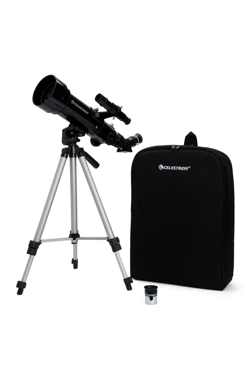 Celestron Travel Scope 70 telescope with carrying backpack, compact portable optical accessories for stargazing and astronomy.