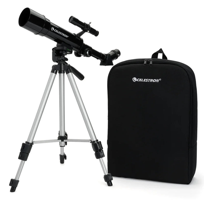 Celestron Travel Scope 50 telescope with carrying backpack, compact portable astronomy accessory for outdoor stargazing.