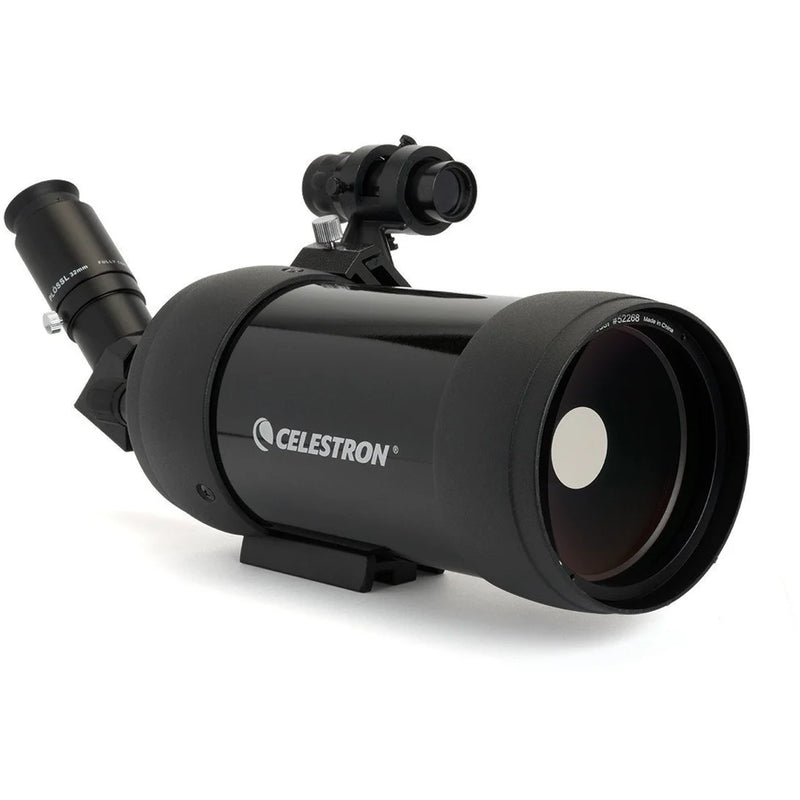 Celestron C90 Maksutov Cassegrain spotting scope with adjustable eyepiece and compact design for birdwatching and astronomy.