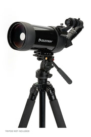 Celestron C90 Maksutov Cassegrain spotting scope with compact design, black body, and adjustable eyepiece for terrestrial and celestial viewing.