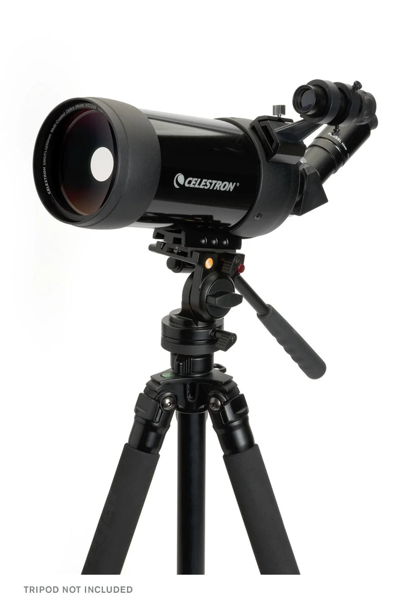 Celestron C90 Maksutov Cassegrain spotting scope with compact design, black body, and adjustable eyepiece for terrestrial and celestial viewing.