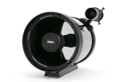 Celestron C5 SCT spotting scope with eyepiece and tripod, showcasing its sleek black design and optical components.
