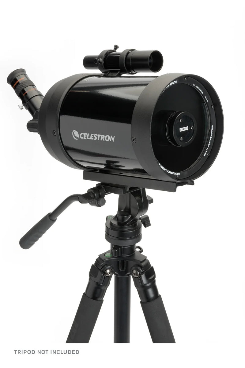 Celestron C5 SCT spotting scope with lens and tripod, designed for astronomy and wildlife viewing.