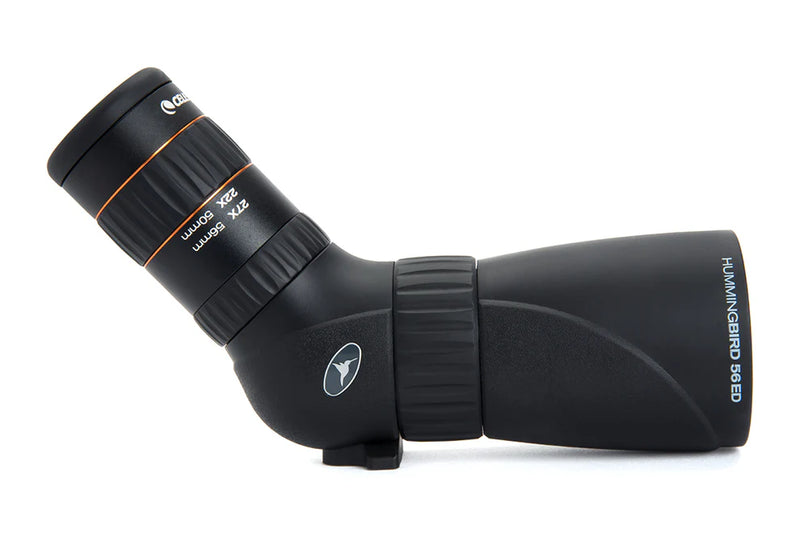Celestron Hummingbird 9-27x56 ED zoom spotting scope with adjustable eyepiece and compact design, ideal for birdwatching.
