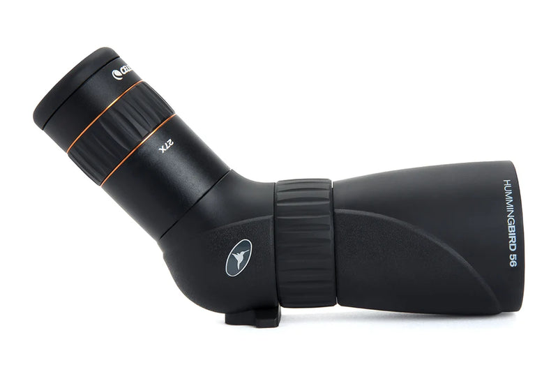 Celestron Hummingbird 9-27x56 Micro Spotting Scope showing close-up of adjustable eyepiece and textured body for outdoor observation