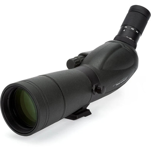 Celestron TrailSeeker 65mm angled spotting scope with 45-degree zoom lens, outdoor wildlife observation and nature viewing.