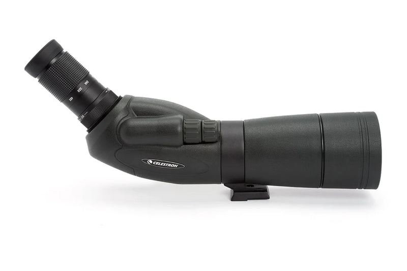 Celestron TrailSeeker 65mm angled spotting scope with 45-degree zoom, featuring a sturdy build and clear optical lens.