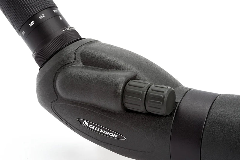 Celestron TrailSeeker 65mm angled zoom spotting scope with 45-degree eyepiece for birdwatching and nature observation.
