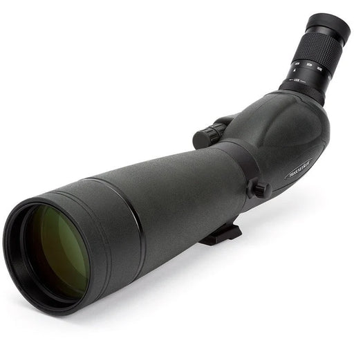 Celestron TrailSeeker 80mm angled zoom spotting scope with adjustable eyepiece and sturdy tripod for outdoor wildlife viewing.