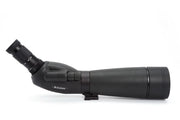 Celestron TrailSeeker 80mm angled spotting scope with zoom eyepiece, sturdy tripod, and outdoor viewing accessories.