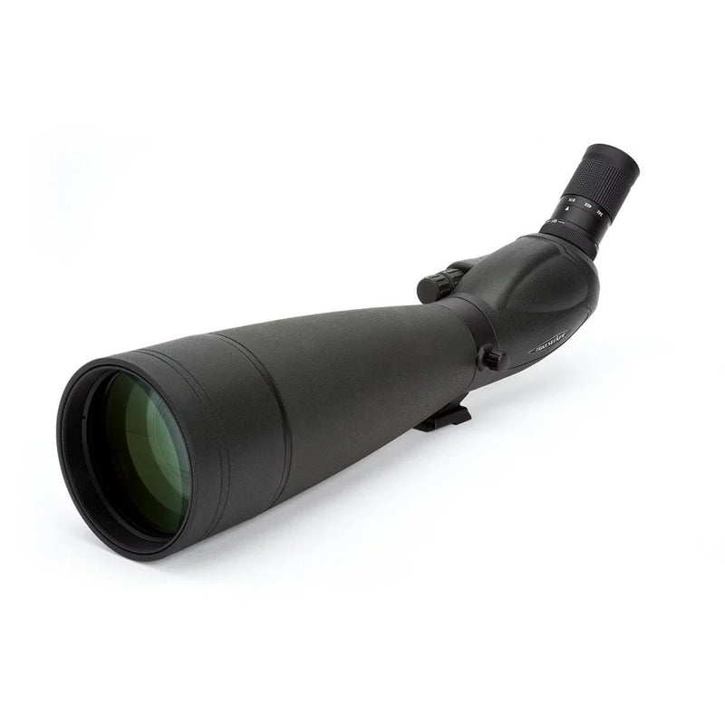 Celestron TrailSeeker 100mm angled zoom spotting scope with 45-degree eyepiece for outdoor wildlife and nature viewing.