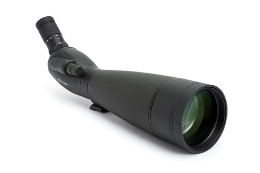 Celestron TrailSeeker 100mm angled zoom spotting scope with 45-degree eyepiece for outdoor birdwatching and nature observation.