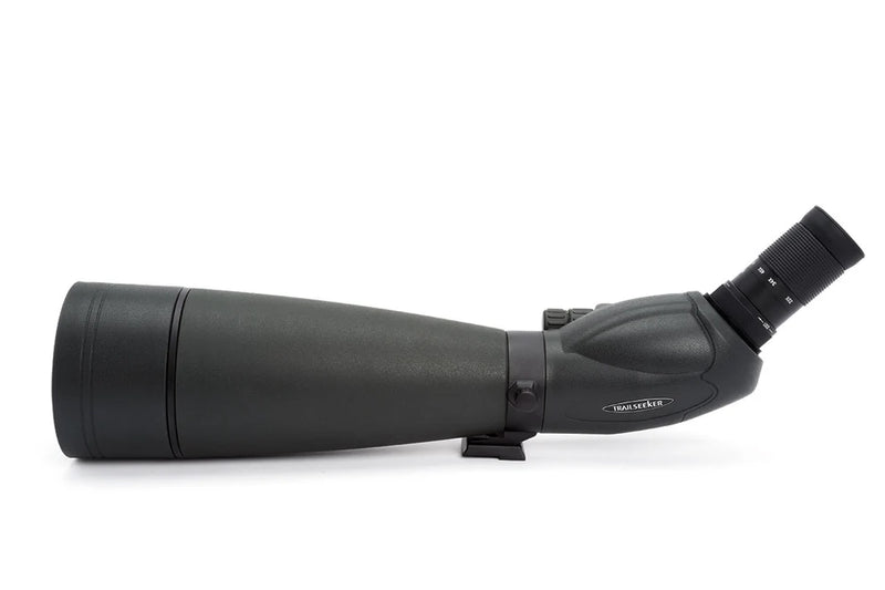 Celestron TrailSeeker 100mm angled zoom spotting scope with 45-degree eyepiece, outdoor wildlife and nature viewing equipment