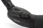 Celestron TrailSeeker 100mm angled spotting scope with 45-degree zoom eyepiece and sturdy tripod for outdoor wildlife viewing.