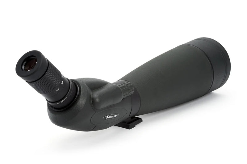 Celestron TrailSeeker 100mm angled spotting scope with 45-degree zoom eyepiece, outdoor wildlife observation equipment.