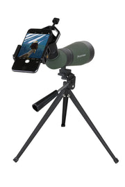 Celestron LandScout 12-36x60 binoculars with table-top tripod and smartphone adapter for outdoor viewing and photography.