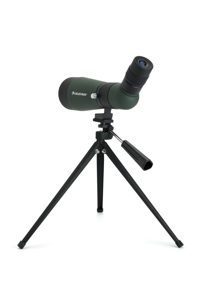 Celestron LandScout 12-36x60 binoculars with table-top tripod and smartphone adapter for outdoor viewing and photography.