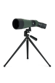 Celestron LandScout 12-36x60 binoculars with table-top tripod and smartphone adapter on a neutral background.