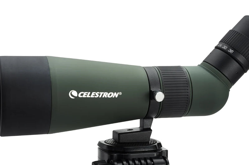 Celestron LandScout 12-36x60 binoculars with table-top tripod and smartphone adapter for outdoor viewing and photography.