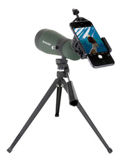 Celestron LandScout 12-36x60 binoculars with table-top tripod and smartphone adapter for outdoor viewing and photography.