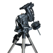 Celestron CGX 1100 EdgeHD Schmidt-Cassegrain telescope with tripod and accessories, showcasing its optical tube and mounting system.