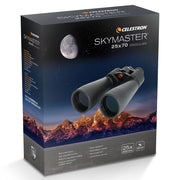 Celestron SkyMaster 25x70 Porro binoculars with large objective lenses, black body, and textured focus wheel for astronomy viewing.