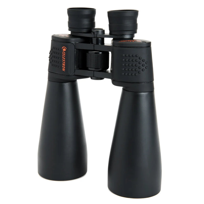 Celestron SkyMaster 15x70 Porro binoculars with large objective lenses, black body, and textured grip for enhanced viewing.