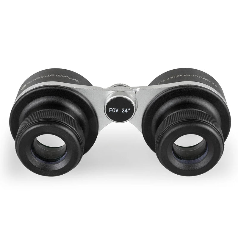 Celestron SkyMaster Gemini 2x40 binoculars with ultra wide-field lenses, black body, and adjustable eyepieces for enhanced viewing.