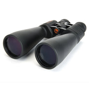 Celestron SkyMaster 15x-35x70 zoom Porro binoculars showing the eyepiece and large objective lenses for stargazing and viewing.