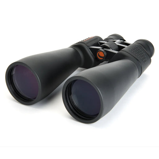 Celestron SkyMaster 15x-35x70 zoom Porro binoculars showing the eyepiece and large objective lenses for stargazing and viewing.