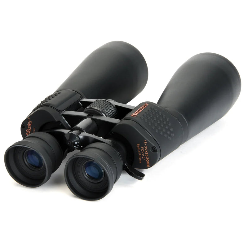 Celestron SkyMaster 15x-35x70 zoom porro binoculars showing large objective lenses and adjustable zoom focus.