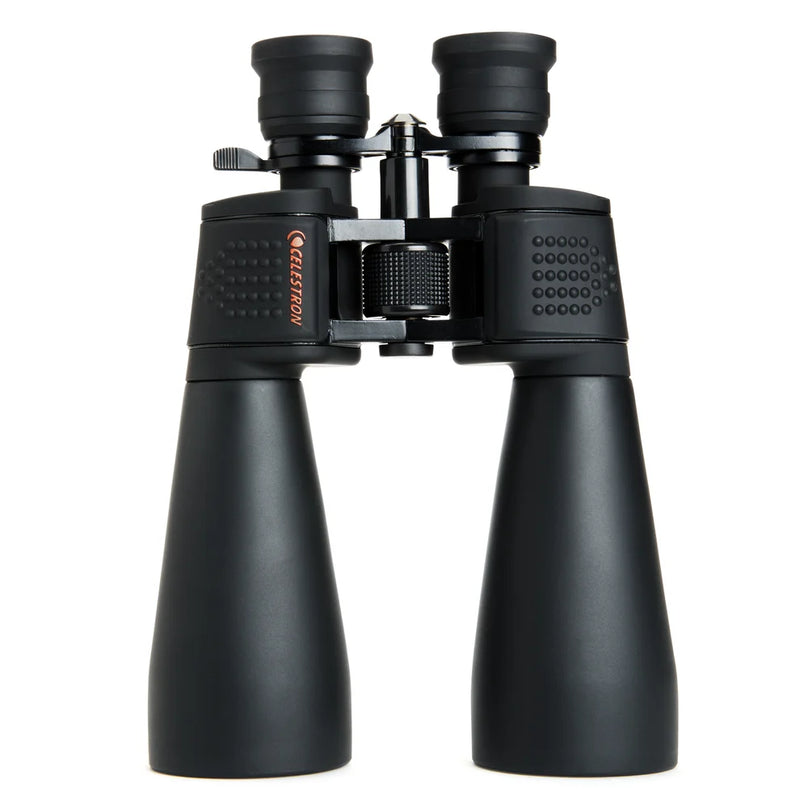 Celestron SkyMaster 15x-35x70 zoom porro binoculars showing the eyepiece and objective lenses with adjustable zoom feature.
