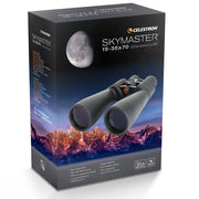Celestron SkyMaster 15x-35x70 zoom porro binoculars showing the eyepiece and focusing mechanism