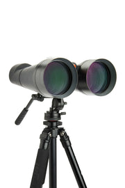 Celestron SkyMaster 25x100 binoculars with tripod mount, large porro prism design for astronomical and terrestrial viewing.