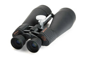 Celestron SkyMaster 20x80 Porro binoculars showing the eyepieces and focus wheel from the back view.