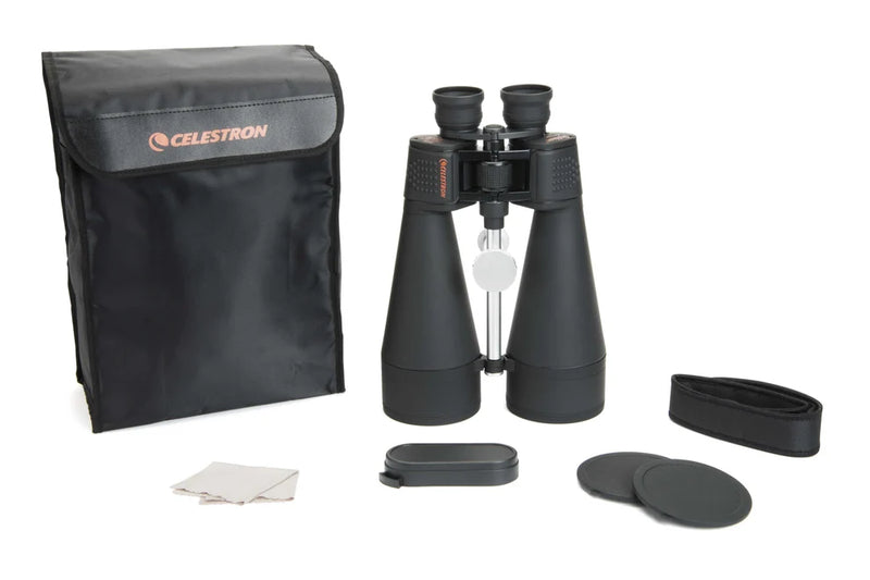 Celestron SkyMaster 20x80 Porro binoculars with included carrying case and lens covers, designed for stargazing and outdoor viewing.