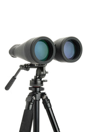 Celestron SkyMaster 20x80 Porro binoculars mounted on tripod, showing large objective lenses and sturdy build for astronomical viewing