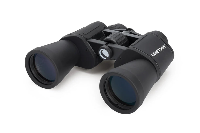Celestron Cometron 7x50 Porro binoculars with large objective lenses and ergonomic design for stargazing and outdoor viewing.