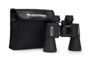 Celestron Cometron 7x50 Porro binoculars showing large objective lenses and textured rubberized grip for outdoor stargazing.