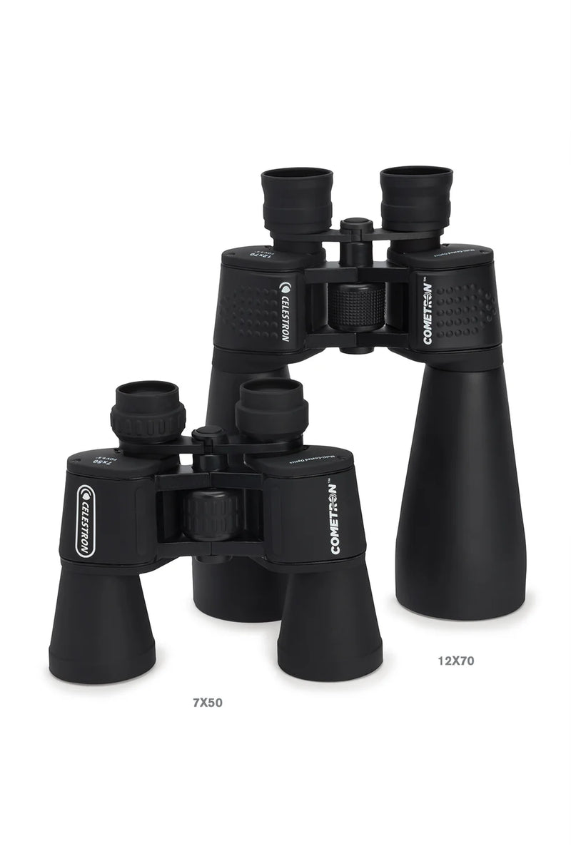 Celestron Cometron 7x50 Porro binoculars with large lenses and rugged design, ideal for stargazing and outdoor viewing.