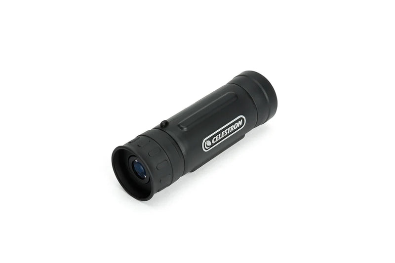 Celestron UpClose G2 10x25 roof monocular with compact design and black finish, shown in its packaging.