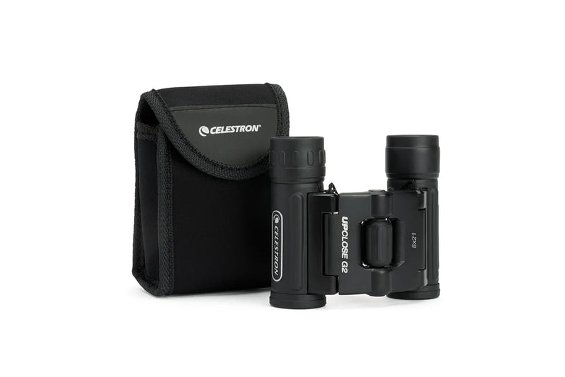Celestron UpClose G2 8x21 roof binoculars with compact design and dual eyepieces, suitable for outdoor and wildlife viewing.