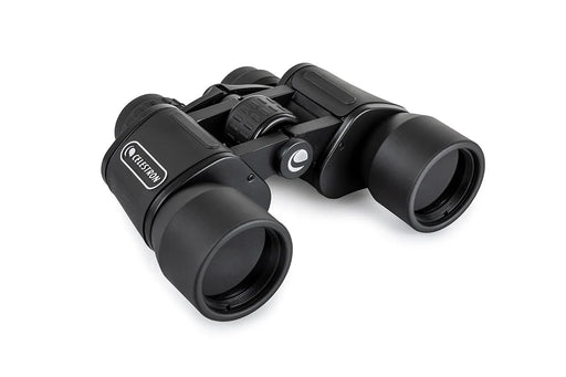 Celestron EclipSmart 10x42 solar binoculars with black body and ergonomic design, used for solar viewing and astronomy.