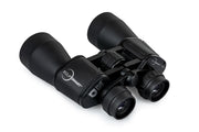 Celestron EclipSmart 12x50 solar binoculars showing the black and orange binoculars with adjustable eyepieces and solar filters.